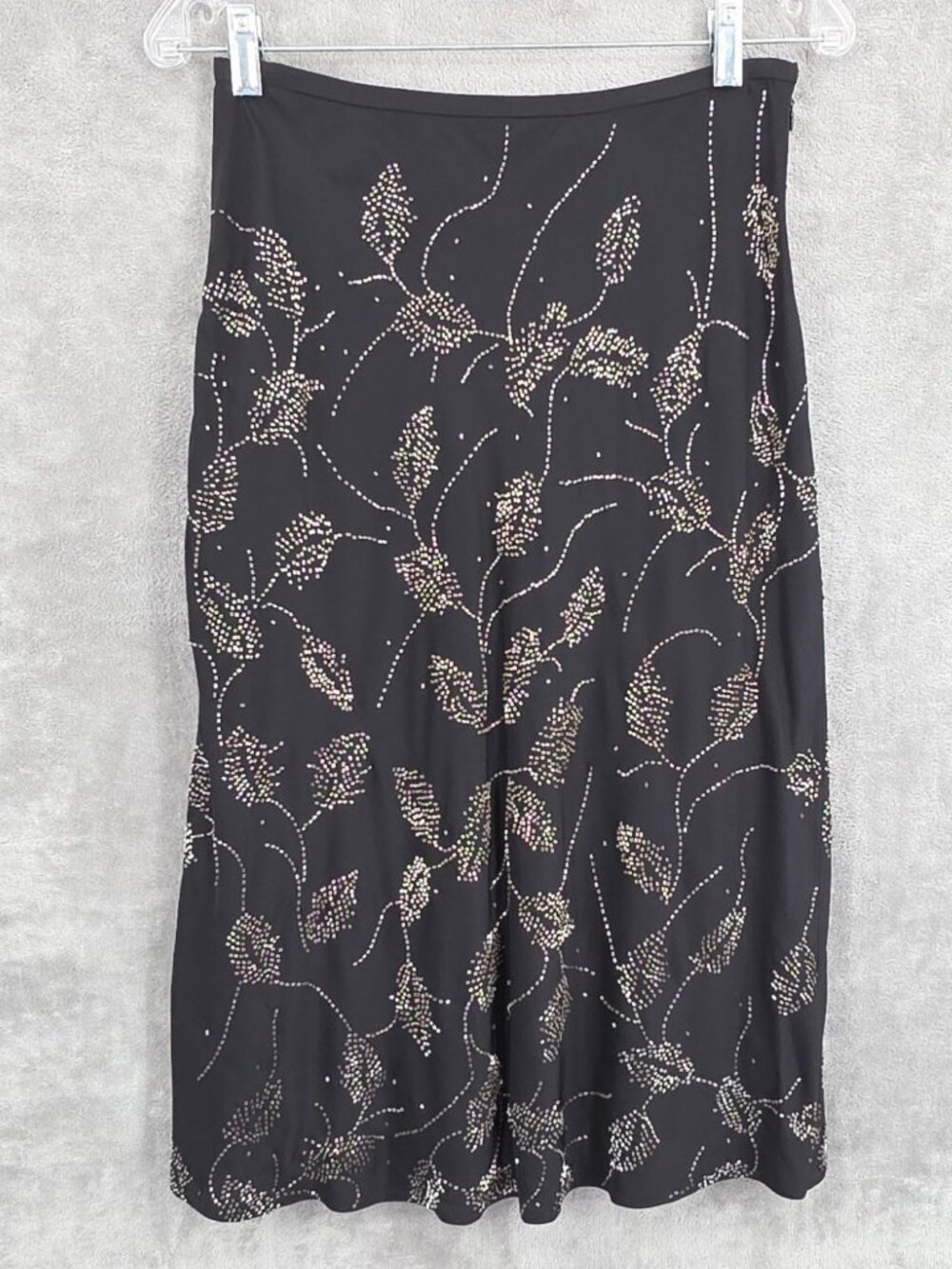 Dana Buchman Silk Skirt 4 Black Metallic Gold Floral Beaded Chic Old Money Luxe